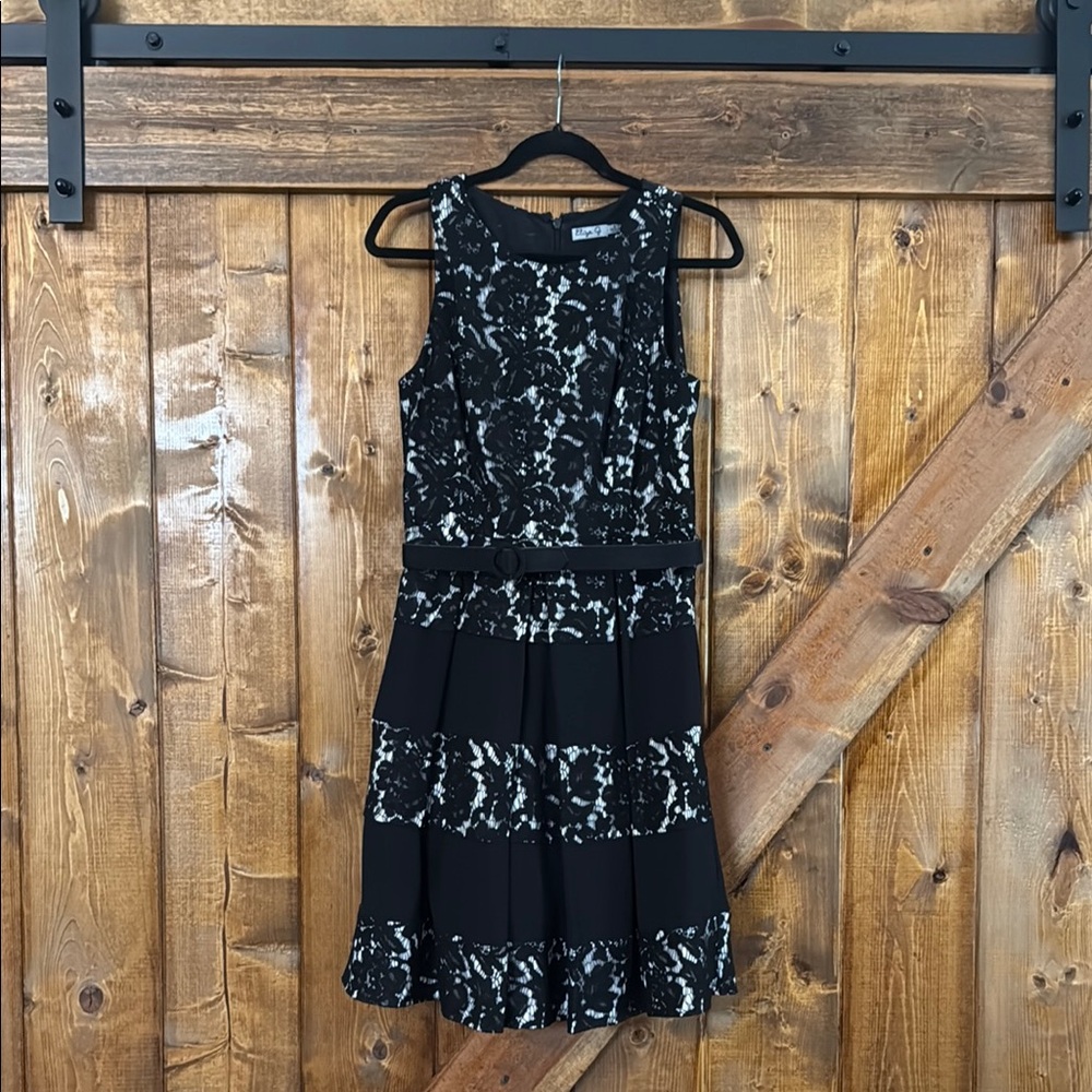Eliza J Black and White Tiered Halter Midi Dress